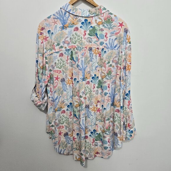 Jane and Delancey Womens Beach Button Up Top Sz 1X Travel Nautical Island Cruise - Picture 4 of 11